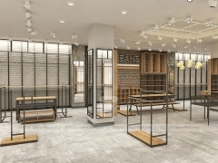 Light Wood Apparel Store Rack and Wall Fixture Layout