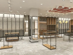 Light Wood Apparel Store Rack and Wall Fixture Layout