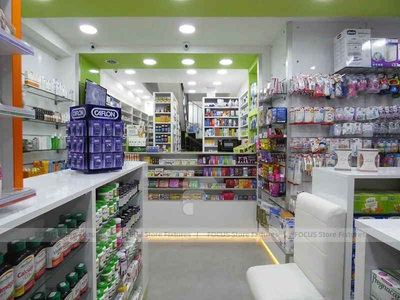 Lime Green Pharmacy Checkout and Gondola Display Layout