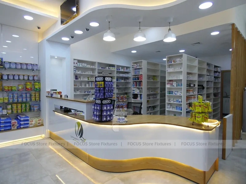 Lime Green Pharmacy Checkout and Gondola Display Layout