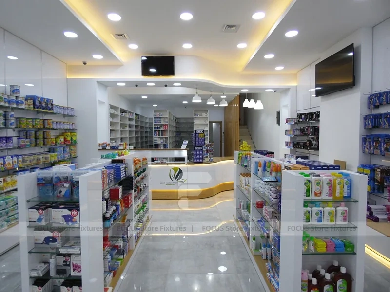 Lime Green Pharmacy Checkout and Gondola Display Layout