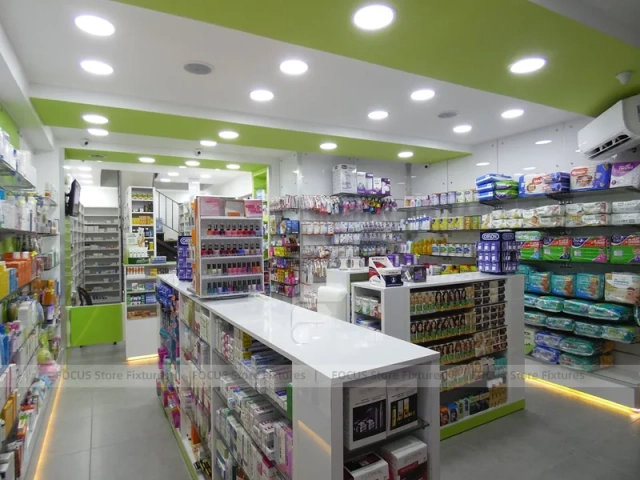 Lime Green Pharmacy Checkout and Gondola Display Layout