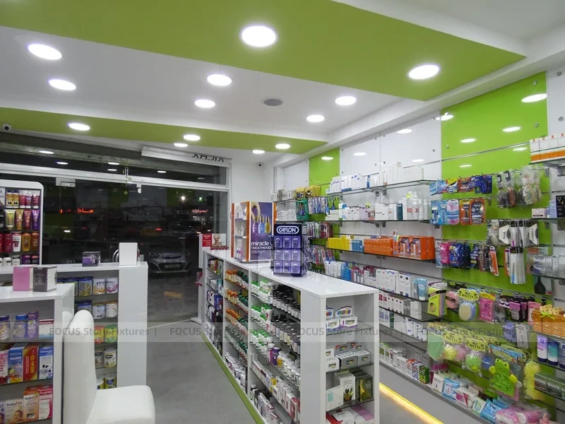 Lime Green Pharmacy Checkout and Gondola Display Layout
