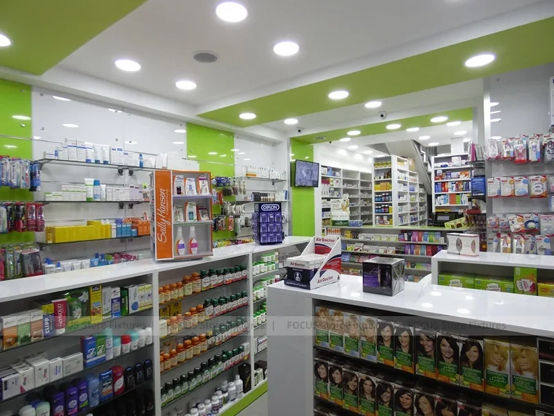 Lime Green Pharmacy Checkout and Gondola Display Layout