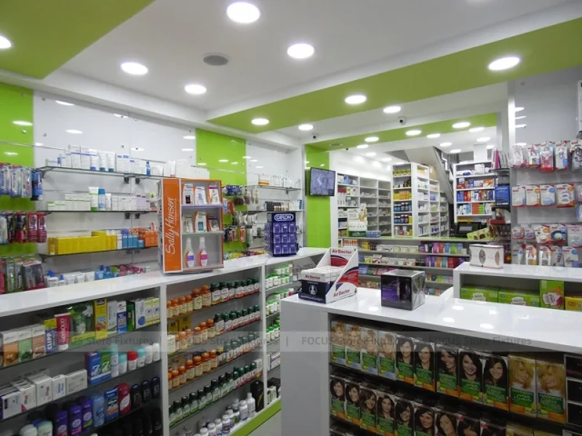 Lime Green Pharmacy Checkout and Gondola Display Layout