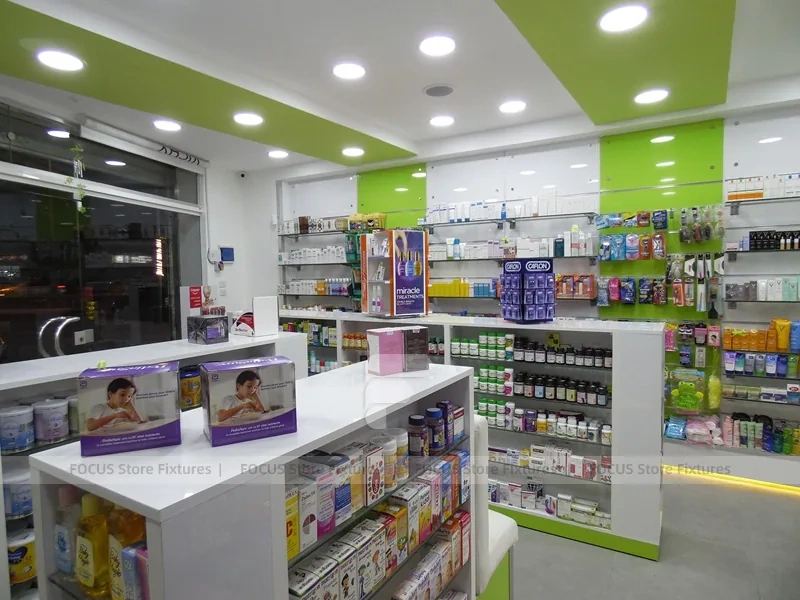 Lime Green Pharmacy Checkout and Gondola Display Layout