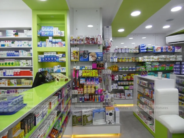 Lime Green Pharmacy Checkout and Gondola Display Layout
