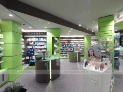 Lime Green Pharmacy Counter with Numbered Checkout Desks