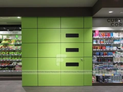 Lime Green Pharmacy Counter with Numbered Checkout Desks