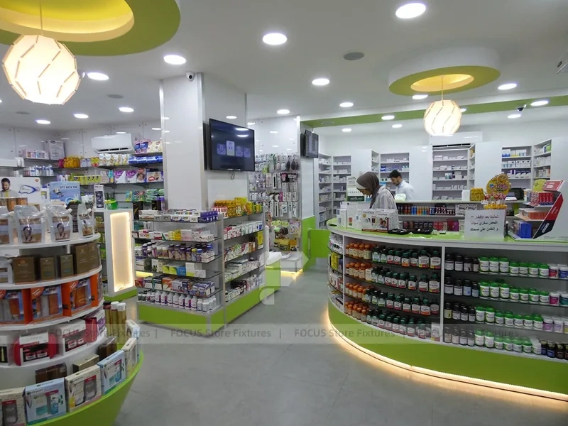 Lime Green Round Ceiling Pharmacy Checkout Interior