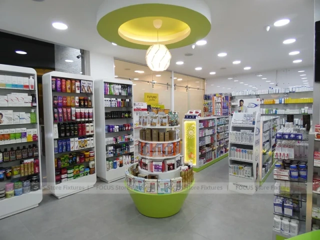 Lime Green Round Ceiling Pharmacy Checkout Interior