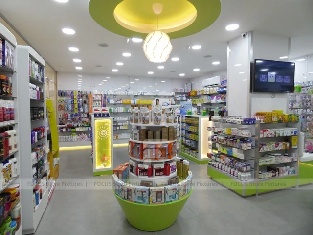 Lime Green Round Ceiling Pharmacy Checkout Interior