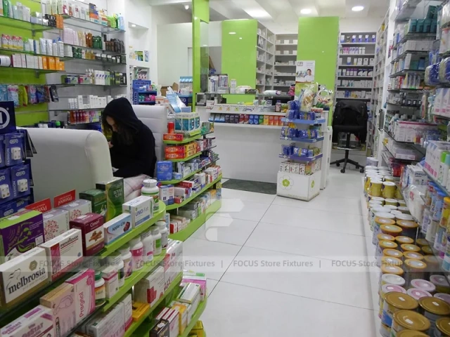 Lime Green Round Ceiling Pharmacy Checkout Interior