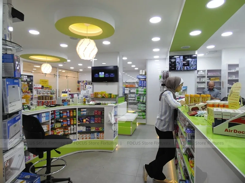 Lime Green Round Ceiling Pharmacy Checkout Interior