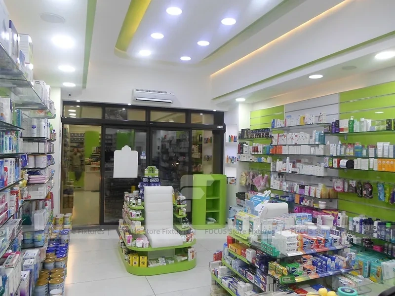 Lime Green Round Ceiling Pharmacy Checkout Interior
