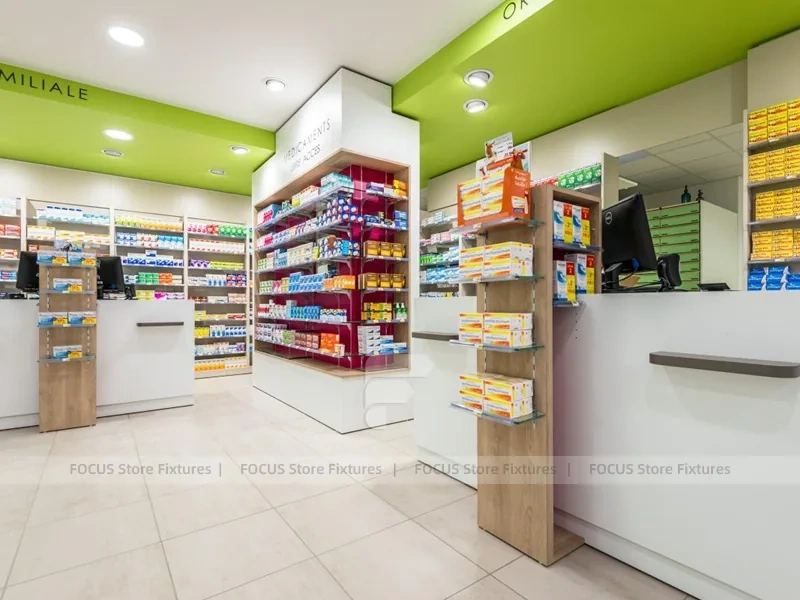 Lime Green and Magenta Pharmacy Gondola Display Layout