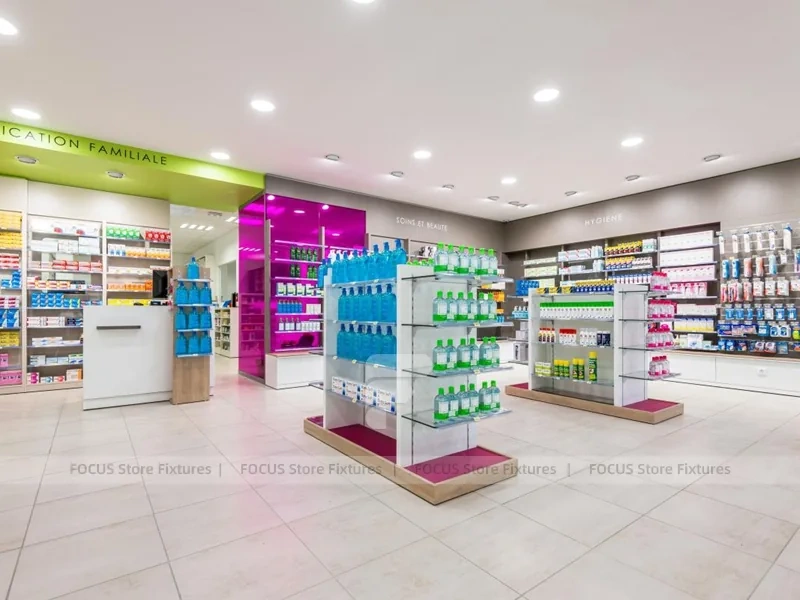 Lime Green and Magenta Pharmacy Gondola Display Layout
