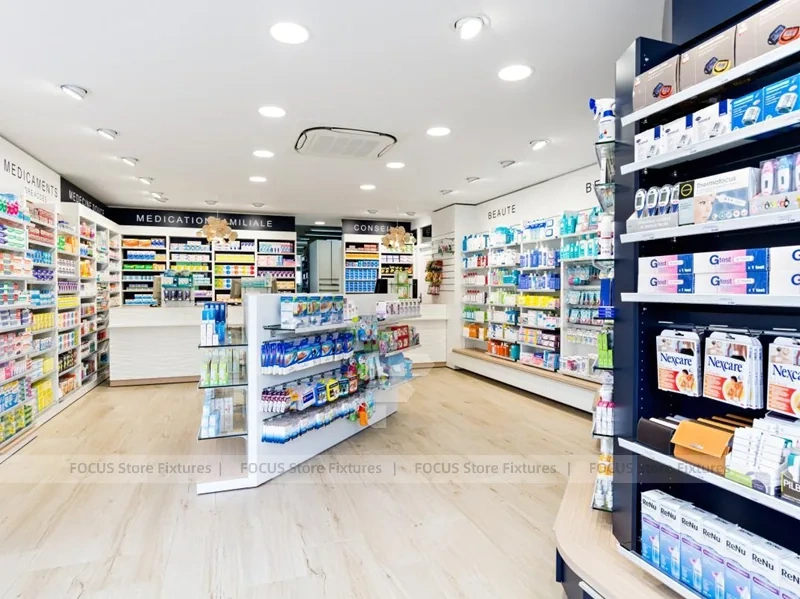 Lime Green and Magenta Pharmacy Gondola Display Layout