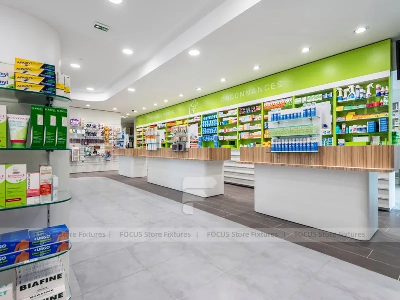Lime Green and Magenta Pharmacy Gondola Display Layout