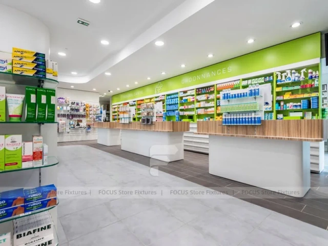 Lime Green and Magenta Pharmacy Gondola Display Layout