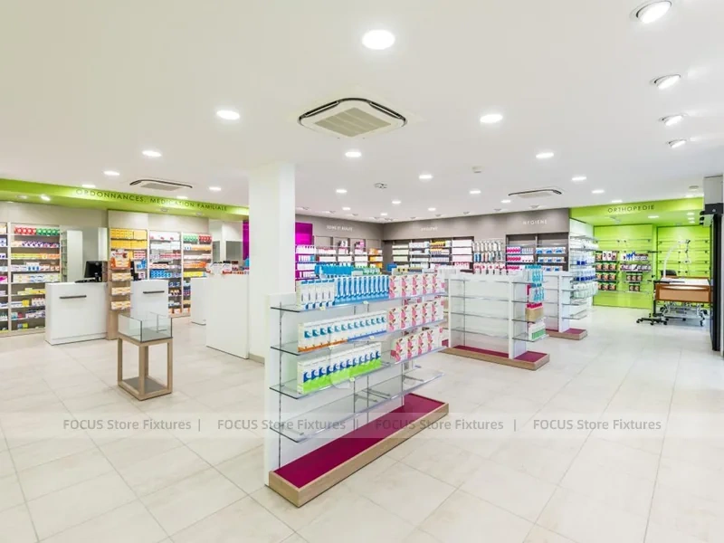 Lime Green and Magenta Pharmacy Gondola Display Layout