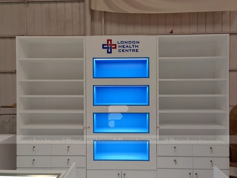 London Health Centre Blue Lit Pharmacy Wall Fixture