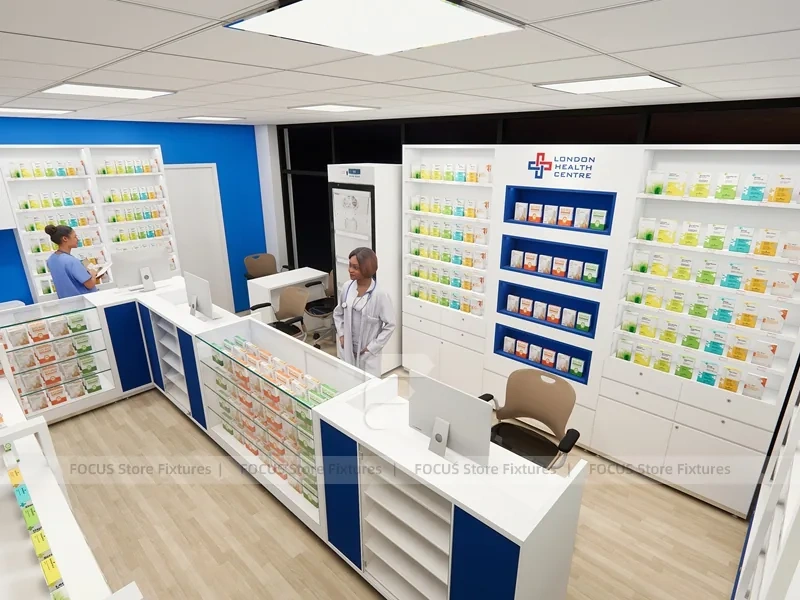 London Health Centre Blue Lit Pharmacy Wall Fixture