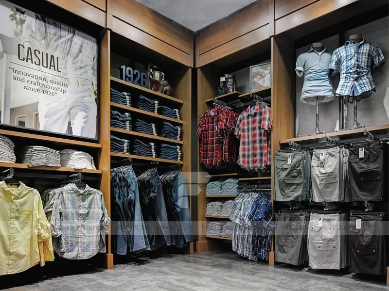 Menswear Store Wood Wall and Rack Display