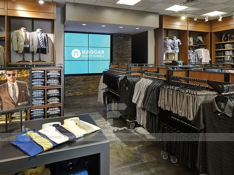 Menswear Store Wood Wall and Rack Display