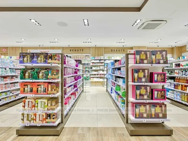 Minimal Pharmacy Gondola and Wall Shelf Layout
