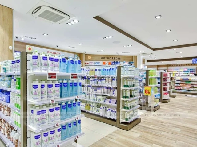 Minimal Pharmacy Gondola and Wall Shelf Layout