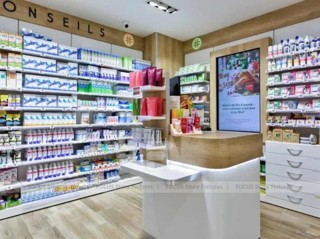 Minimal Pharmacy Gondola and Wall Shelf Layout