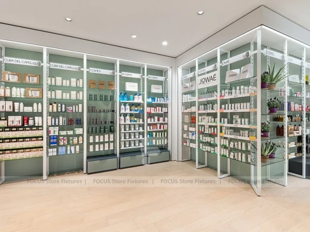 Minimal Pharmacy Gondola and Wall Shelf Layout