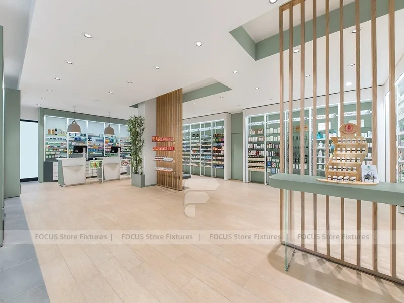 Minimal Pharmacy Gondola and Wall Shelf Layout