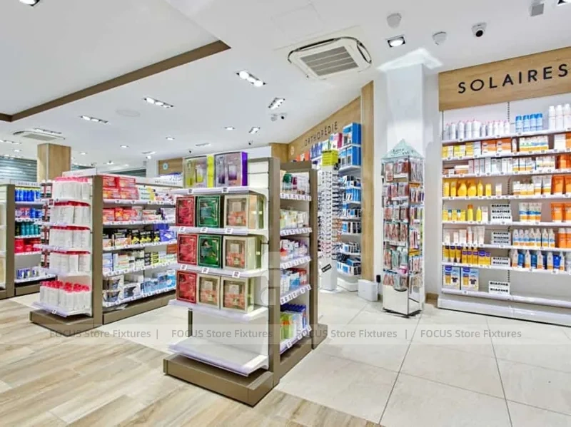 Minimal Pharmacy Gondola and Wall Shelf Layout