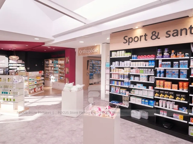 Natural Wood Pharmacy Wellness Shelving Interior