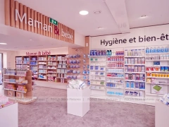 Natural Wood Pharmacy Wellness Shelving Interior