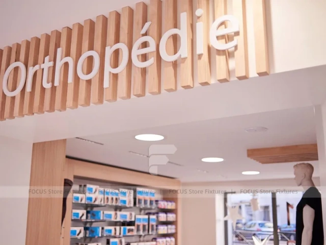 Natural Wood Pharmacy Wellness Shelving Interior