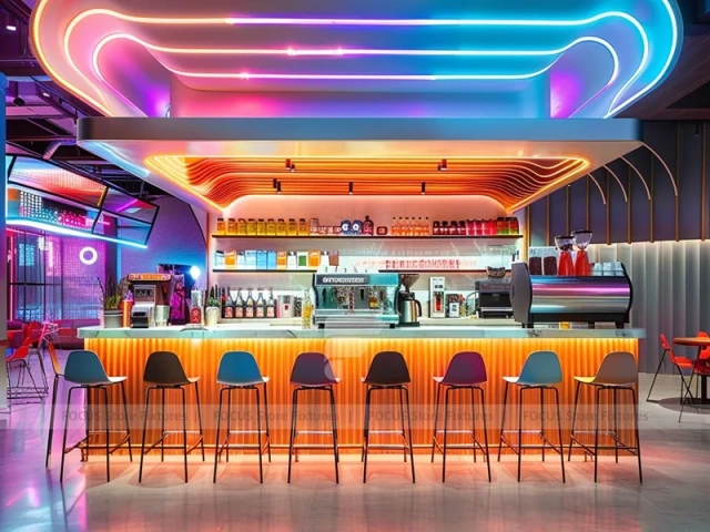 Neon Gradient Beverage Bar Counter