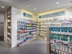 Night Facade Pharmacy Storefront with Wood Counter Interior
