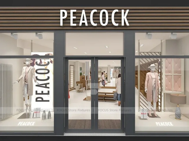 Peacocks Dark Framed Storefront Display