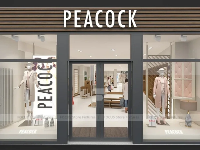Peacocks Dark Framed Storefront Display