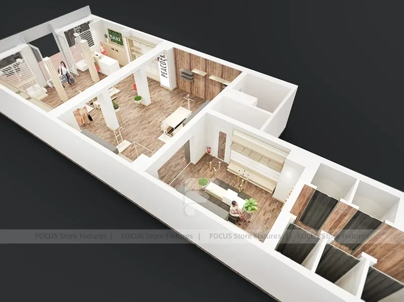 Peacocks Wood Slatwall Retail Fixture Layout