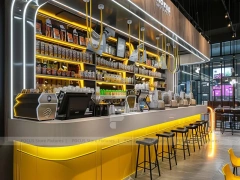 Pink Blue Beverage Bar Seating Layout