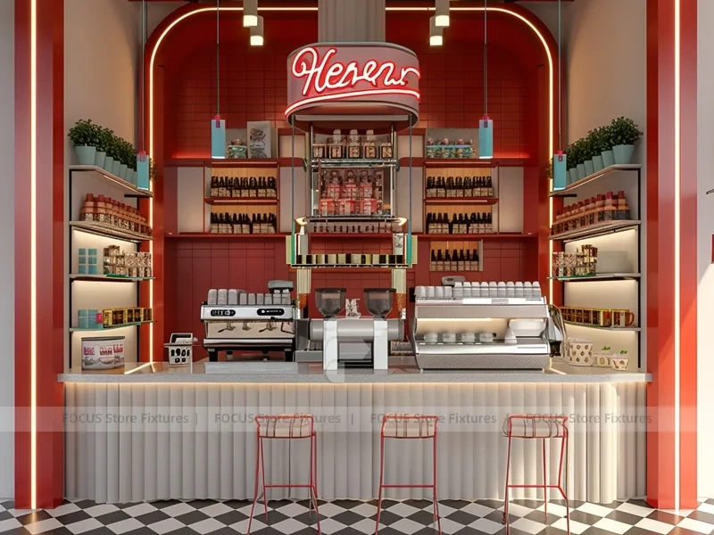 Pink Blue Beverage Bar Seating Layout