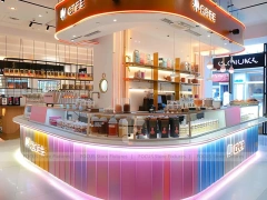 Pink Blue Beverage Glass Corner Counter