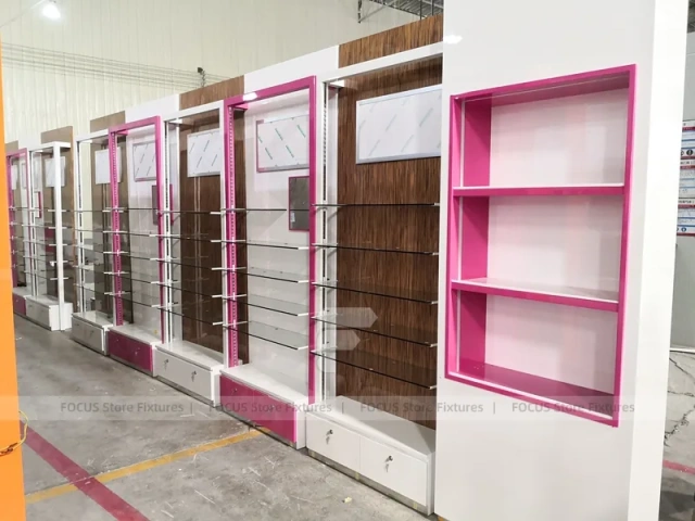 Pink Orange Beauty Pharmacy Wall Shelving Fixture Set