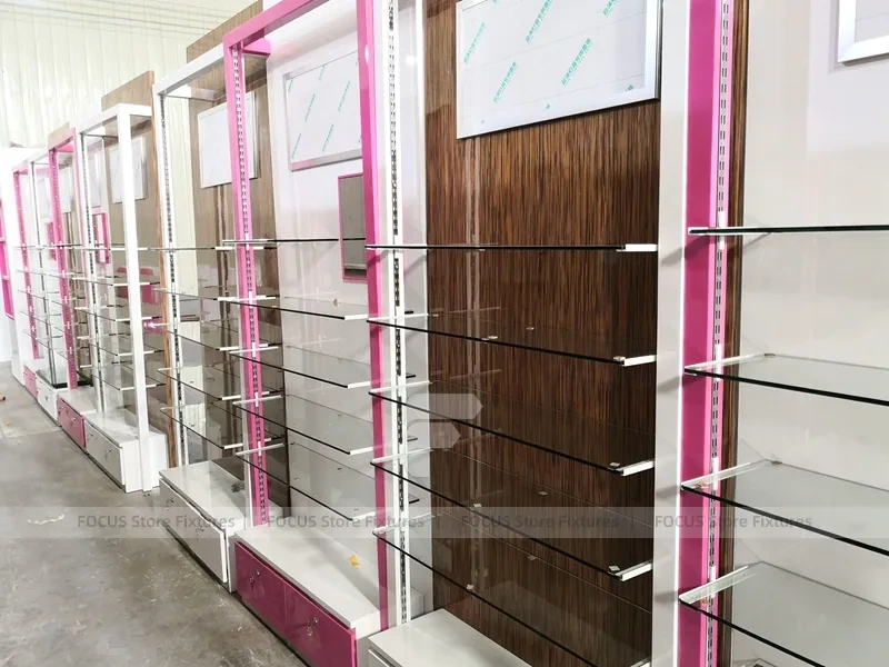 Pink Orange Beauty Pharmacy Wall Shelving Fixture Set