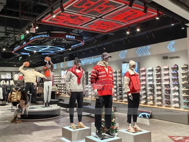 Red Basketball Sportswear Mannequin and Shoe Wall Display