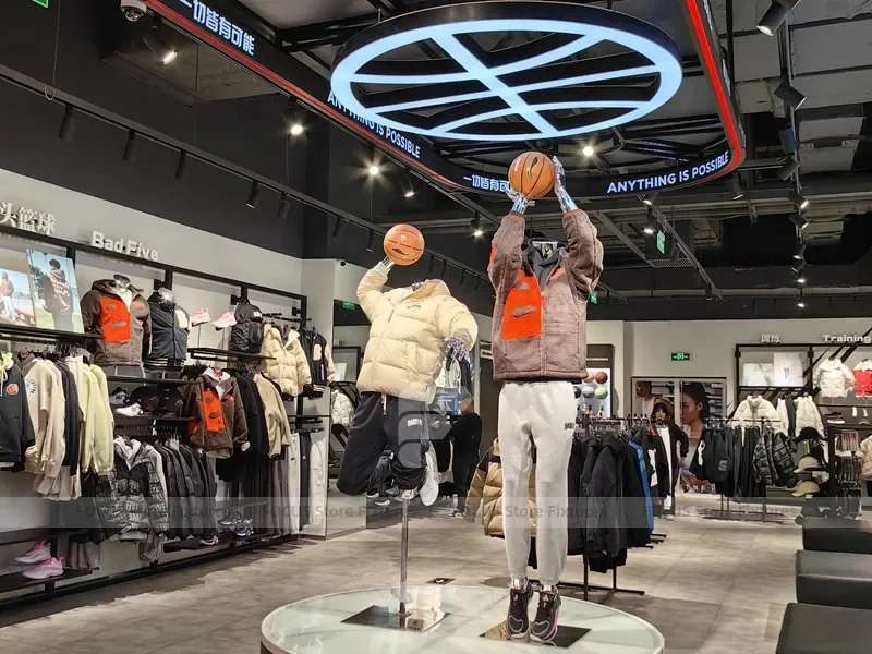 Red Basketball Sportswear Mannequin and Shoe Wall Display